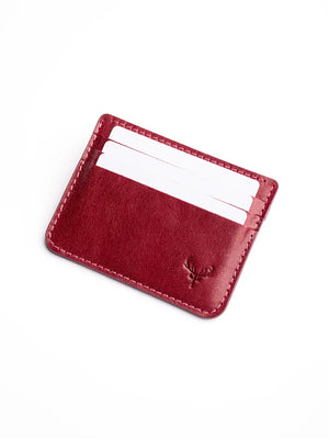 Red cardholder with a brand logo on a white background